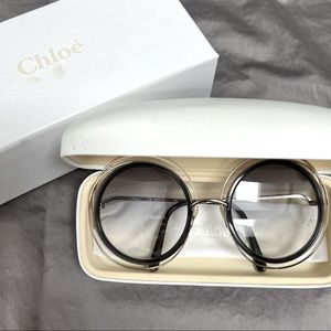 Chloé Carlina Oversized Round Frame Sunglasses - metal and smoke grey